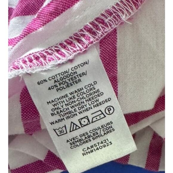 LOFT Petites Medium Petite Square Neck Short Sleeve Piink White Stripe Shirt - Picture 4 of 5